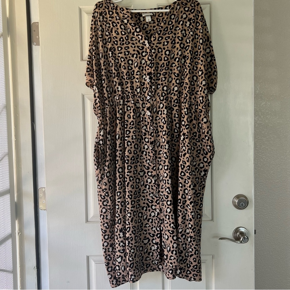 Ava & Viv Leopard Cheetah Print Midi Dress w/ pockets (2x)